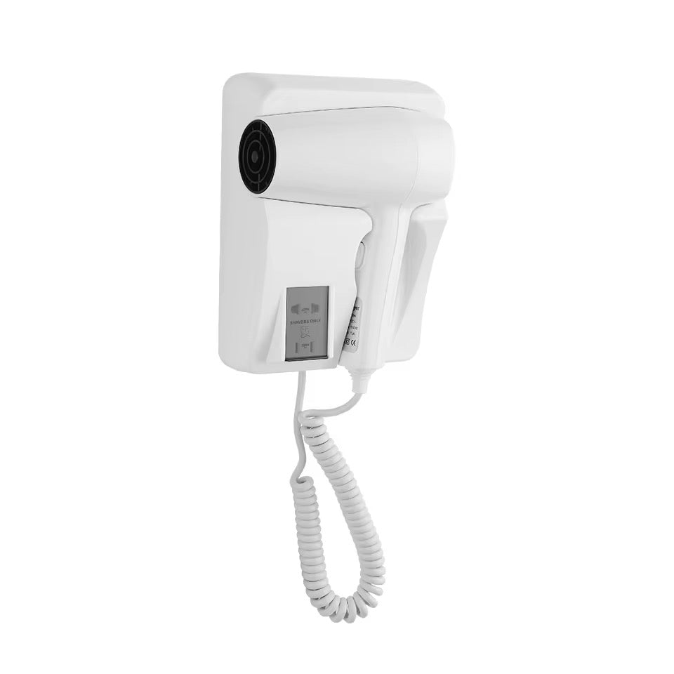 Wall-Mounted Hotel Hair Dryer with Power Outlet | Compact &amp; Dual Function