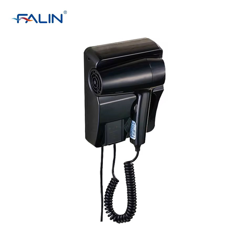 Wall-Mounted Hotel Hair Dryer with Power Outlet | Compact &amp; Dual Function