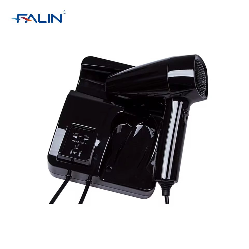Wall-Mounted Hotel Hair Dryer with Power Outlet | Compact &amp; Dual Function