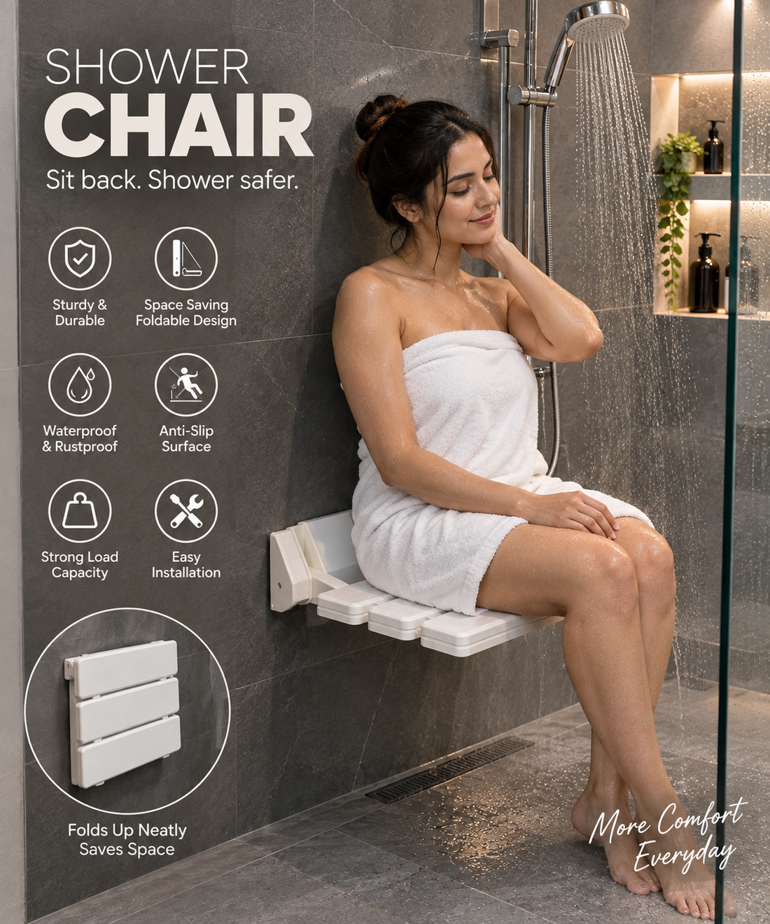 Wall-Mounted Folding Shower Seat