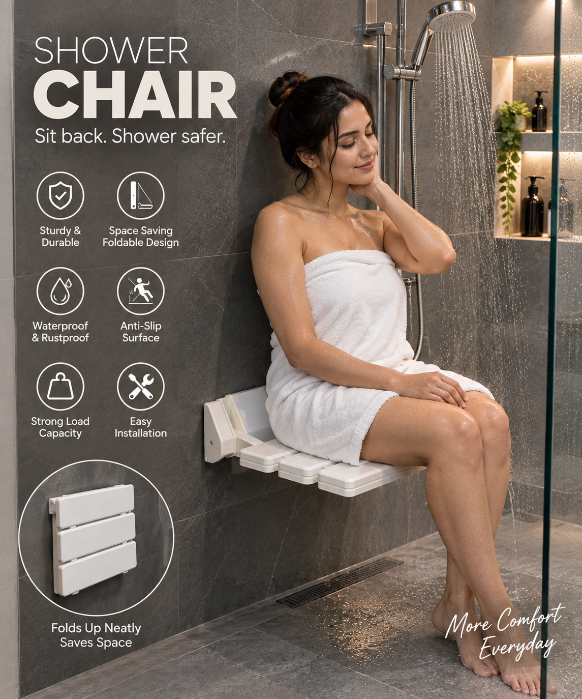 Wall-Mounted Folding Shower Seat