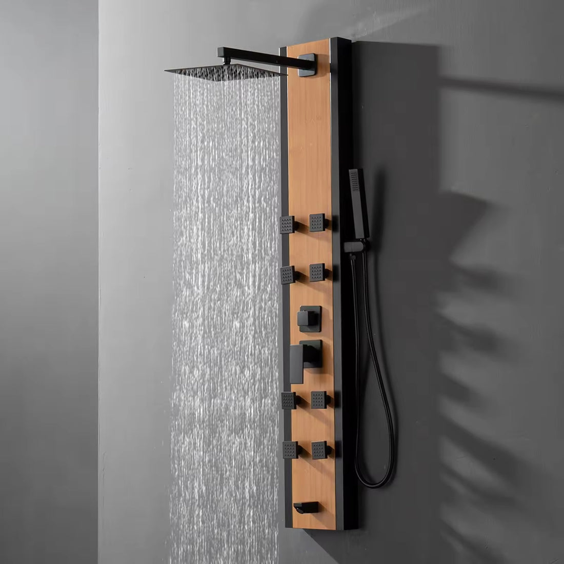 Matte Wood &amp; Black Shower Panel