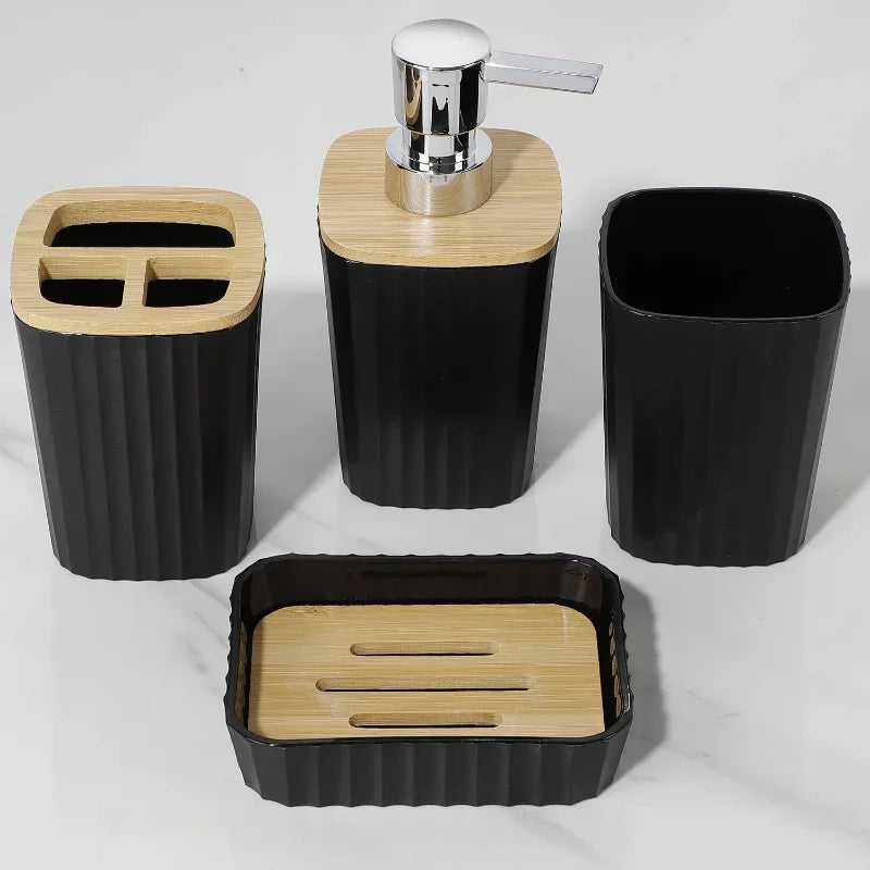 4 Pcs Bathroom Accessory Fluted Black Square