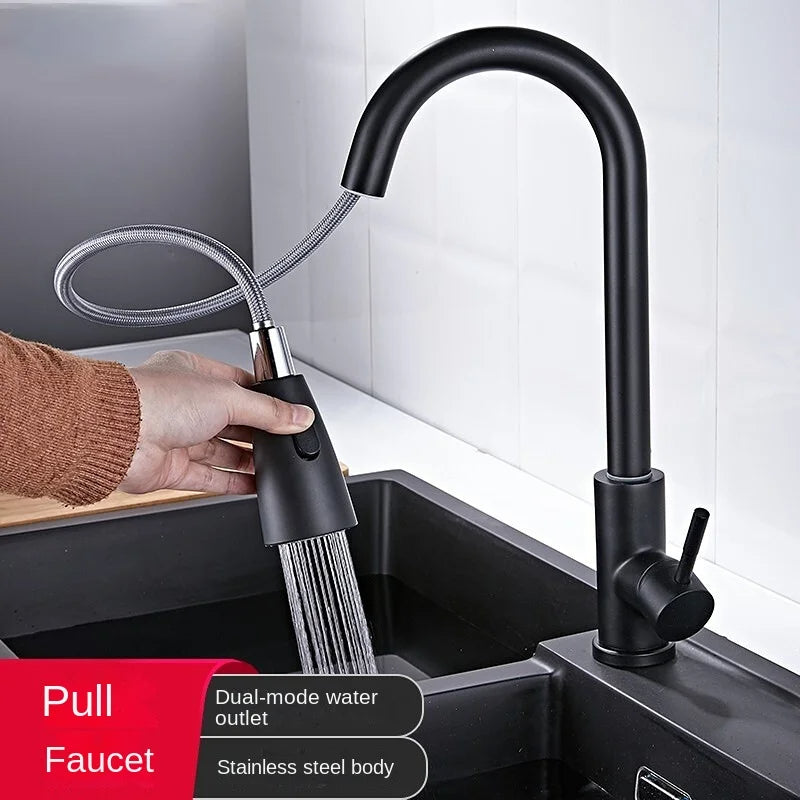 Brushed Black Pull-Out Kitchen Faucet with 360° Rotation