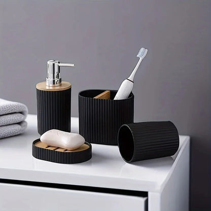 4Pcs Bathroom Accessory Set Fluted Black Round