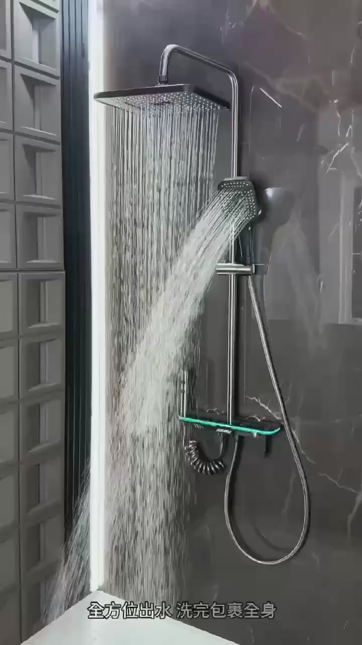 🚿 Smart Gun Gray Thermostatic Shower Set with LED Touch Display &amp; Multi-Spray Modes