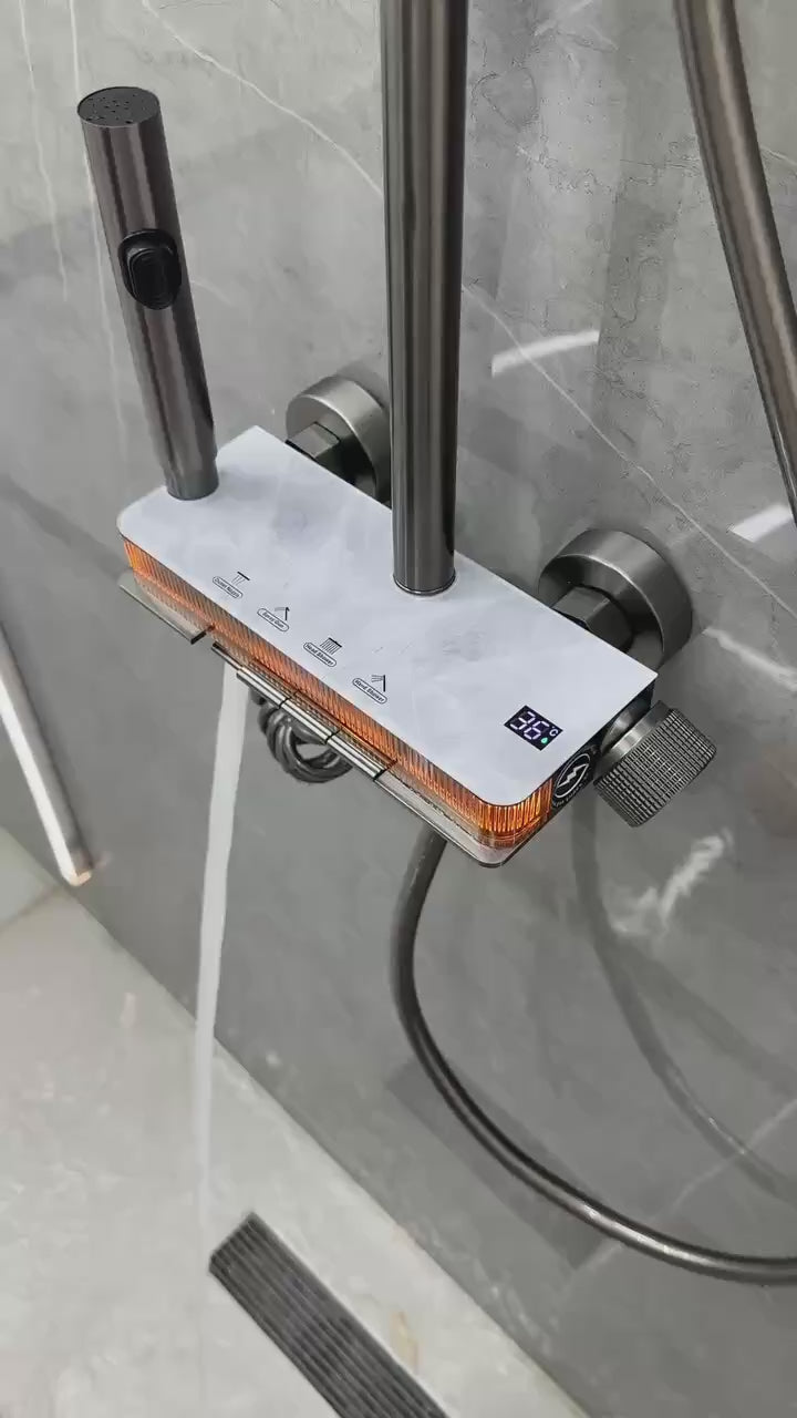 🚿 Luxury Thermostatic Digital Display Shower Set – Modern Marble &amp; Gold Design
