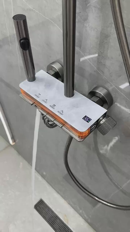 🚿 Luxury Thermostatic Digital Display Shower Set – Modern Marble &amp; Gold Design