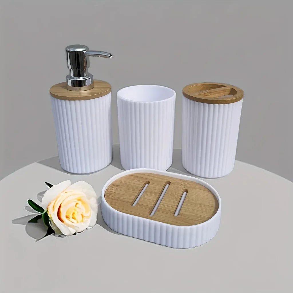 4 pcs Bathroom Accessory Fluted White Round